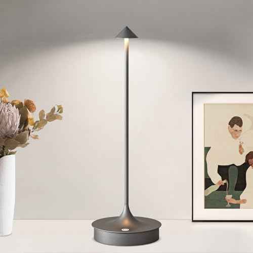 Small Cordless Table Lamp Rechargeable, Battery Operated Desk Lamp, 4000mAh LED Touch Lamp, Dimmable Portable Outdoor Waterproof Wireless Table Light for Restaurants/Bars/Outdoor(1PC,Gray)
