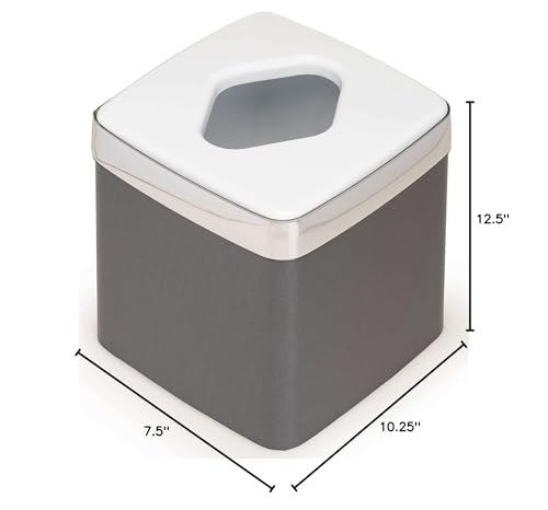 Stephanie Imports Made in USA Set of 2 Platinum Silver 5-Gallon Vinyl Waste Basket & Cube Tissue Box Cover