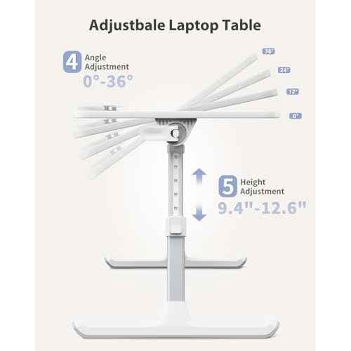 SAIJI Height & Angle Adjustable Laptop Stand for Bed, Lap Desk Bed Tray Table, Light Weight Foldable Portable Laptop Table for Couch Sofa Chair Floor Desk for Adults, Kids (Pink)