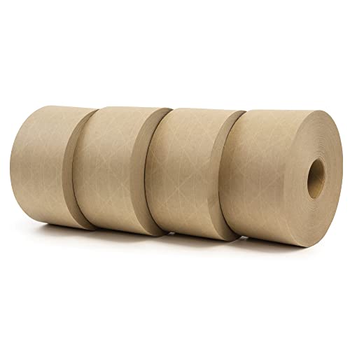 CURBY IPG Water-Activated Packing Tape 2.76" x 328 ft, Tan, 4-Pack - Eco-Friendly Recyclable Shipping Tape