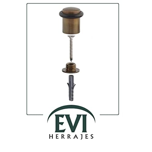 Pack of 2 EVI Door Stoppers | Rustic Brass Floor Door Stop - Screw Fastening - Protector Rubber - 0.79 x 1.14 Inch Door Stop