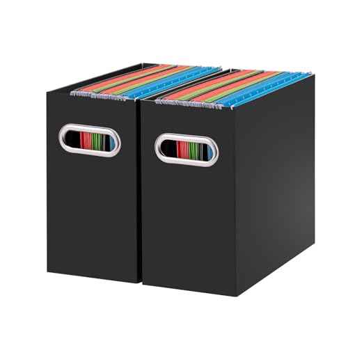 Oterri Cardboard File Organizer Box for Hanging File Folders Letter Size,File Box for Computer Desk,File Cabinet,Working Home,Office,Classroom (Black, Letter Size - 2 Packs)