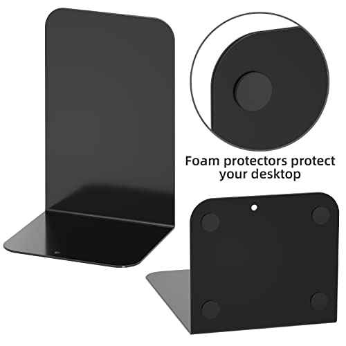 VFINE Bookends 1 Pair, Black Metal Book Ends, Heavy Bookends for Shelves, Book Stopper for Heavy Books, Book Organizer for Home Office School Supplies