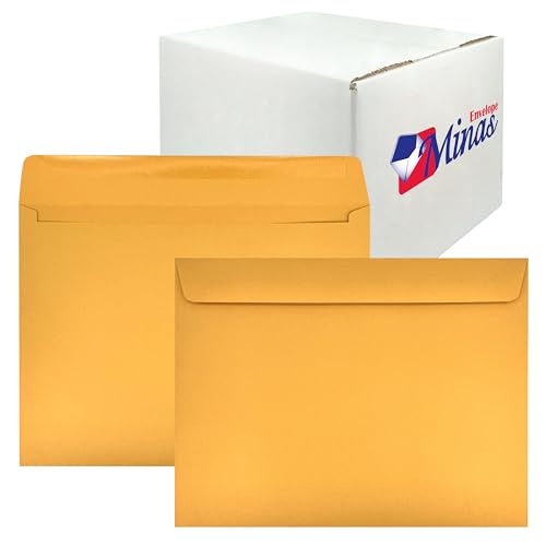 500 Pack Minas Envelope 9x12 Inch Booklet Envelopes Heavy Kraft Open Side Seal