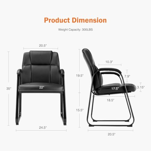 PU Leather Conference Room Chair - Tall Back Guest Chair with Padded Arms, Non-Slip 300 lb Capacity, Black (Wide Seat, 1pc)