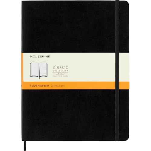 Moleskine Classic Notebook, Soft Cover, XL (7.5" x 9.5") Ruled/Lined, Black, 192 Pages