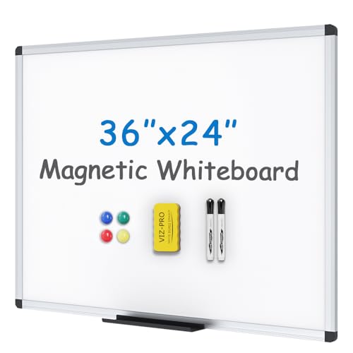 VIZ-PRO Magnetic Whiteboard 36x24 Inches Dry Erase Wall Board with Accessories