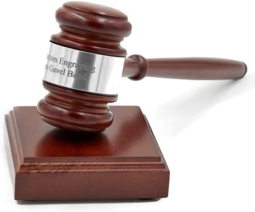 Personalized Wooden Gavel and Sound Block Set with Engraved Silver Band - Professional Judge, Auction, Ceremony Gift