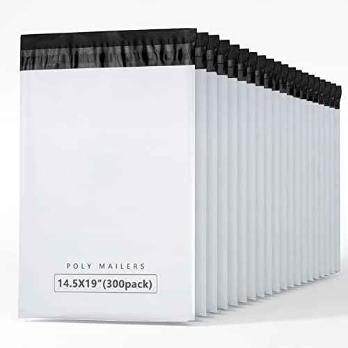 Metronic 300 Pcs Shipping Bags 14.5x19, Large Poly Mailers for Small Business Supplies, White Poly Bags for Clothing Packing Supplies, Strong Adhensive Self Seal Mailing Packing Bags Postal Bags