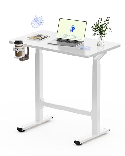 FLEXISPOT H7 Plus White 32-Inch Mobile Pneumatic Standing Desk - Adjustable, No Electricity Needed