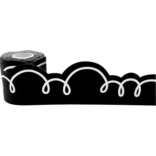 Teacher Created Resources Black with White Squiggles Die-Cut Rolled Border Trim - 50ft - Decorate Bulletin Boards, Walls, Desks, Windows, Doors, Lockers, Schools, Classrooms, Homeschool & Offices