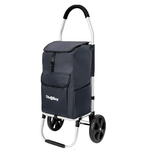Ultra-Lightweight Black Foldable Shopping Cart for Groceries Large 42L Capacity Rubber Wheels, Removable Insulated Bag Liner, Durable Aluminum Frame, Multi-Function Personal Hand Truck