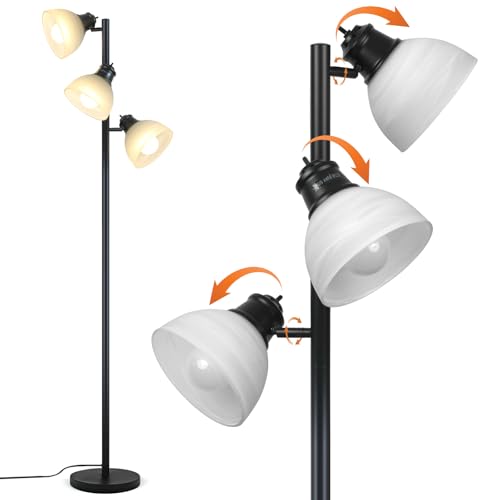 63" Modern 3-Head Adjustable Floor Lamp, Flexible Gooseneck Standing Lamp with Glass Shades for Living Room, Bedroom & Office,3x9W E26 LED Bulbs Included, Weighted Base