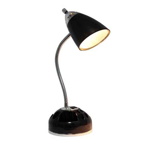 Simple Designs LD1089-BLK 19.5" Swivel & Shine Lazy Susan Desk Lamp with Charging Outlet, for Office, Bedroom, Living Room, Black