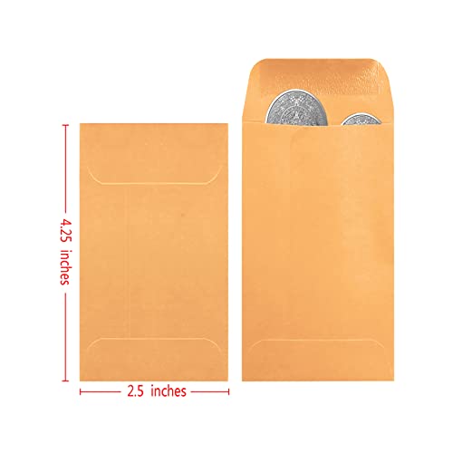Bonfasvo 500 Pack #3 Brown Coin Envelopes 2.5 x 4.25 Inches Self-Adhesive Kraft Small Part Storage