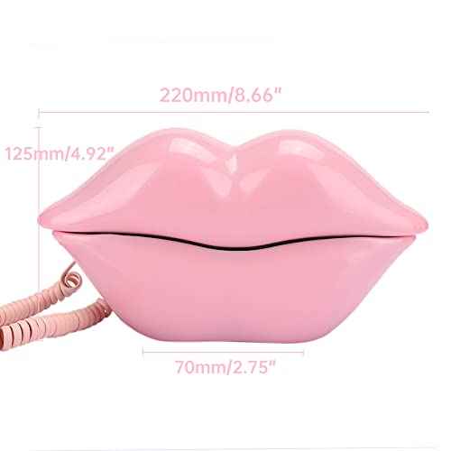 Lip Phone Landline, Plastic Phone Lip Shaped Telephone, Cute Wired Phone for Home Decor, Office, Novelty Gift for Girls