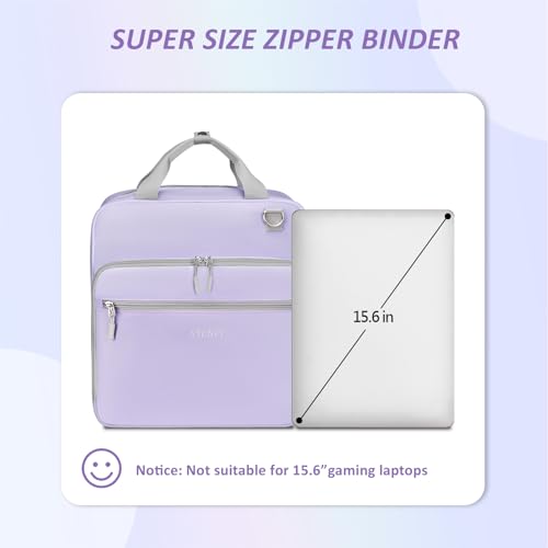 Ytonet Zipper Binder with Shoulder Strap, 3 Inch 3 Ring Binder with Zipper, 600 Sheets Large Capacity Waterproof School Binders Organizer for Girls Students Fit 15.6 Inch Laptop, Purple