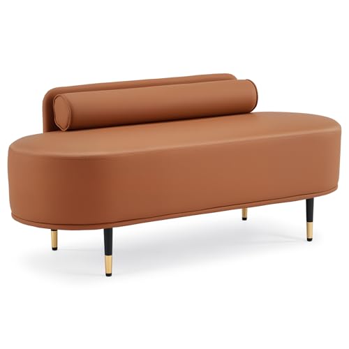 OmySalon Brown Waiting Room Bench with Low Back, 53.5" Faux Leather Reception Seating