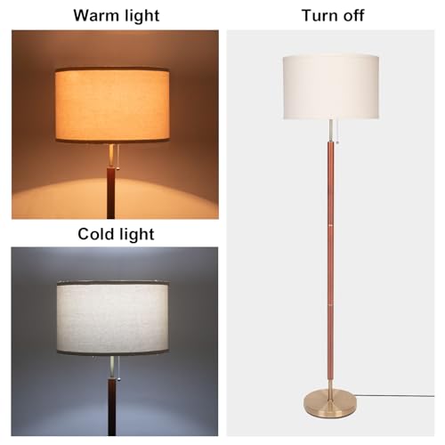 HonoDing Mid-Century Modern Floor Lamp, Walnut Wood Finish, Drum Shade, Living Room D?cor (64in, E26 LED)