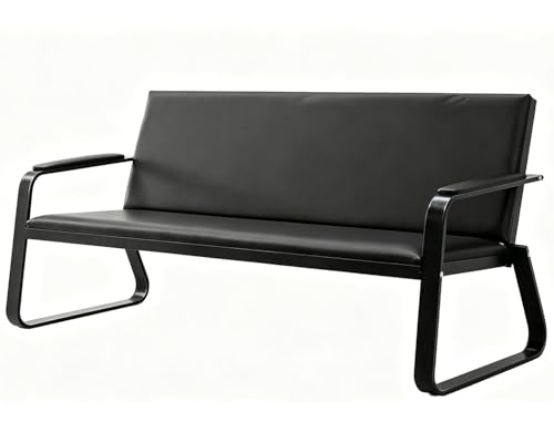 Ouline 3-Seat Waiting Room Bench with Armrests - Oversized PU Leather Office Lobby Sofa