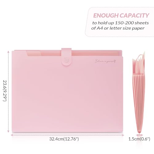 SKYDUE Pink Expanding File Folder with 8 Pockets - A4/Letter Organizer for Office & School