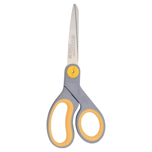 Westcott 8-Inch Titanium Bonded Scissors with Adjustable Glide – 1-Pack, Gray/Yellow