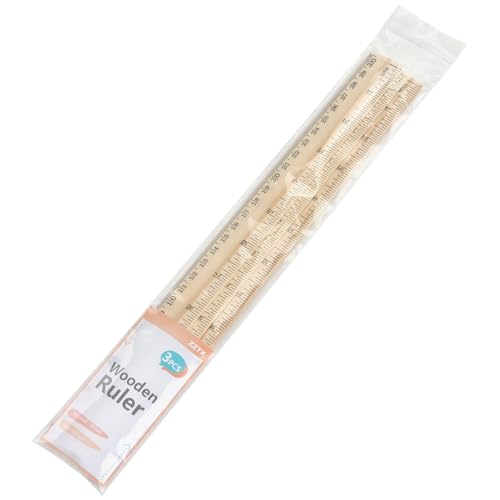 ZZTX 3 Pack Wooden Rulers 12 Inch (30 cm) Dual-Side Measuring Scales