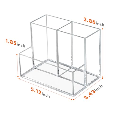 Banafich Clear Acrylic Pen Holder with 3 Compartments for Desk & Office
