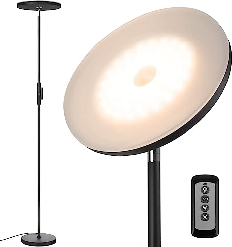 JOOFO Black LED Torchiere Floor Lamp with Remote & Stepless Dimming