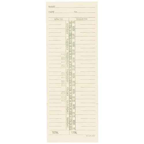 Adams Time Cards, Weekly, 1-Sided, Named Days, 3-3/8" x 9", Manila, Green Print, 200-Count (9659-200)