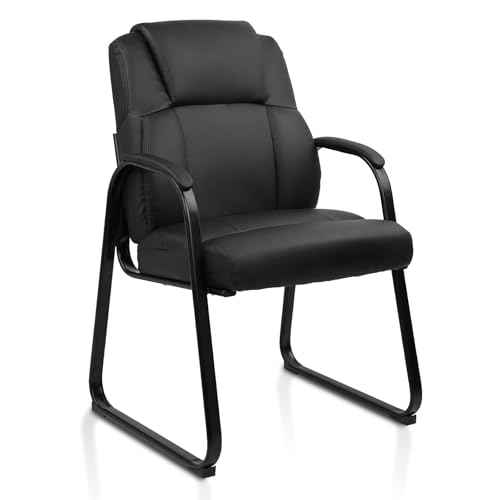 CLATINA Leather Guest Chair with Padded Arm Rest for Reception Meeting Conference and Waiting Room Side Office Home Black with Sled Base 1 Pack
