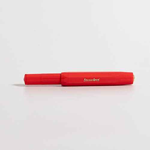 Kaweco Sport Classic Fountain Pen Red, Fine Nib Sport Octagonal Clip Gold