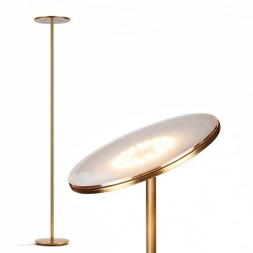 Brightech Sky LED Floor Lamp - Antique Brass Dimmable Tall Torch for Living Room & Bedroom
