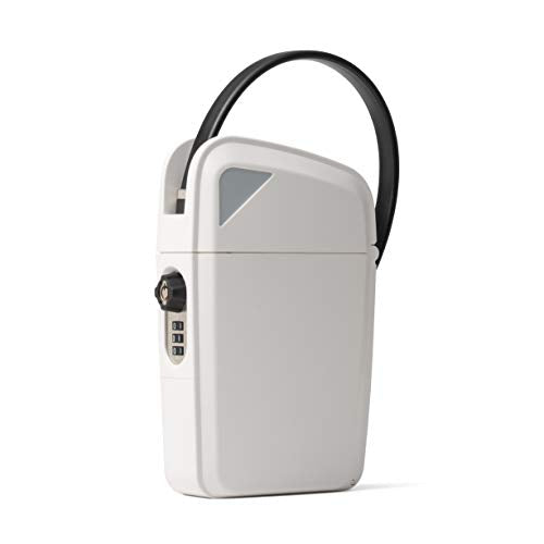 SAFEGO Portable Indoor/Outdoor Lock Box Safe with Key and Combination Access (Compact, White)