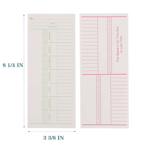 500PCS Time Cards for Employees Weekly, 2 Sided Time Sheets, 3-3/8" x 8-1/4", Green/Red