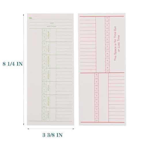 1000PCS Time Cards for Employees Weekly, 2 Sided Time Sheets, 3-3/8" x 8-1/4", Green/Red