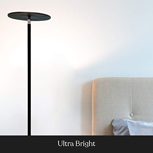 Brightech Sky Flux Dimmable LED Floor Lamp ? Super Bright Floor Lamp for Living Room and Offices ? Torchiere Standing Lamp with 3 Light Options, Tall Lamp for Bedroom Reading and More - Black