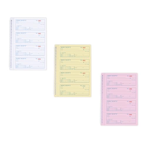 Yeplan 7.9x11.22 in 3-Part Carbonless Rent Receipt Book, 100 Sets, Spiral