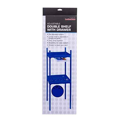 LockerMate Double Locker Shelf, Adjustable Width and Height to Fit Most School Lockers, Blue