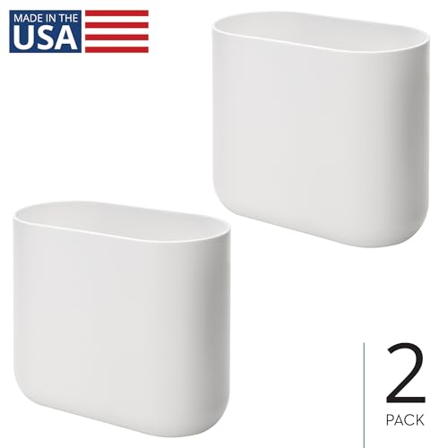 iDesign Small Slim Plastic Bathroom Trash Can, Garbage Can for Bedroom, Office, Desk, Dorm, 2-Pack, White