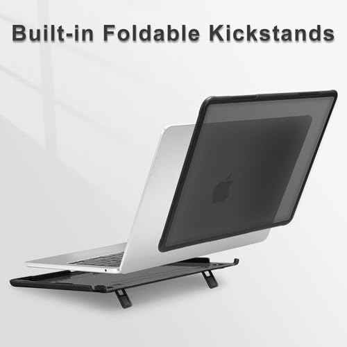 MOSISO Compatible with MacBook Air 13 inch Case 2025 2024 2023 2022 M4 A3240 M3 A3113 M2 A2681, Heavy Duty Hard Case with Kickstand&Keyboard Cover&Screen Film&Type C for MacBook Air 13.6, Black