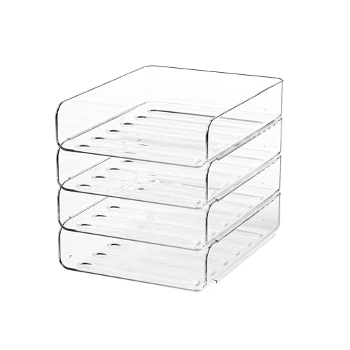 4-Tier Acrylic Paper Tray Organizer | Clear Stackable Desk Organizer for Documents, Letters, A4 Paper | Modern Office/Classroom/Home Organization
