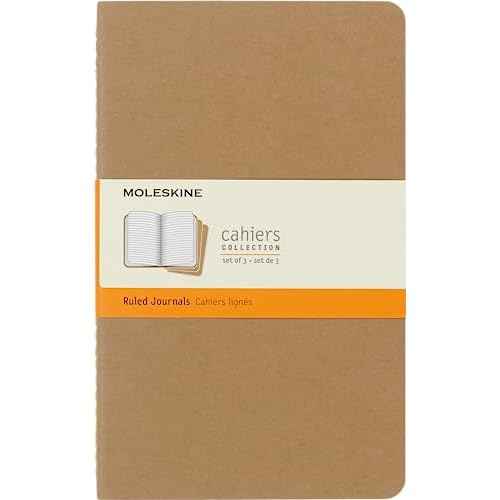 Moleskine Cahier Journal, Soft Cover, Large (5" x 8.25") Ruled/Lined, Black, 80 Pages (Set of 3)