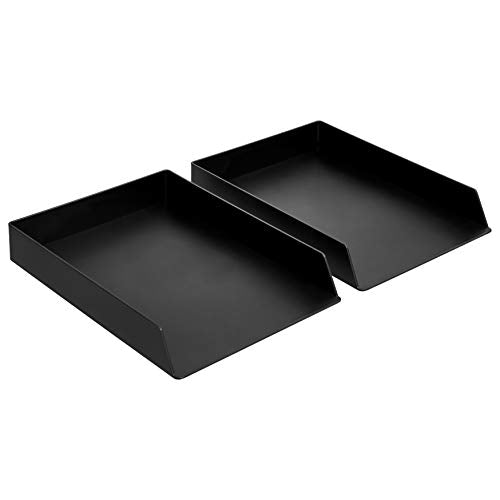 Black 2-Pack Rectangular Plastic Desk Organizer Trays for Letters