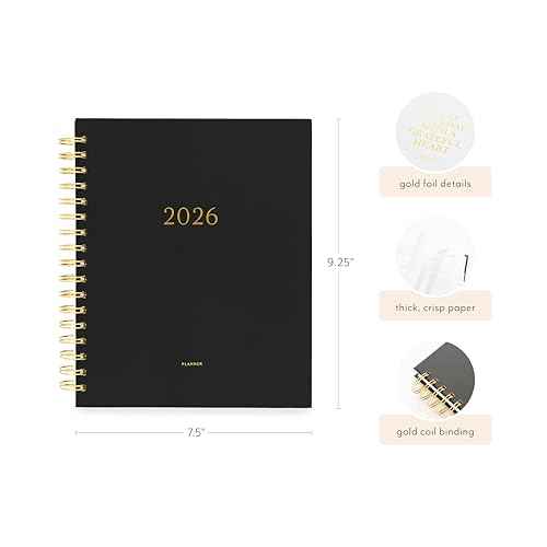 Sugar Paper 2026 Signature Spiral Planner, Weekly and Monthly, January to December, 7.5" x 9.25", Calendar for Women, Matte Paper Hardcover, Spiral Bound, Pocket for Storage,12 Month, Blush