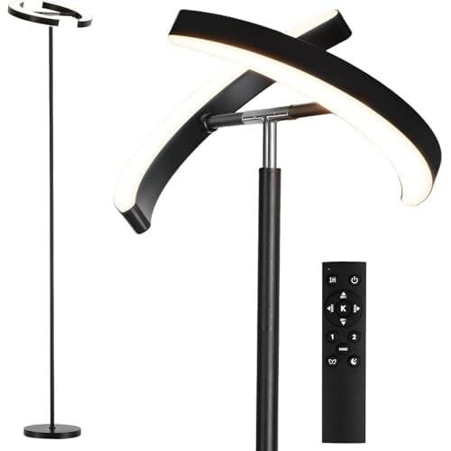 SUNMORY Floor Lamps for Living Room, 28W/1600LM Bright LED Floor Lamp with Remote & 2 Rotatable Lights, 74" Dimmable Tall Standing Lamp, Modern Reading Torchiere Corner Lamp for Bedroom Office, Black
