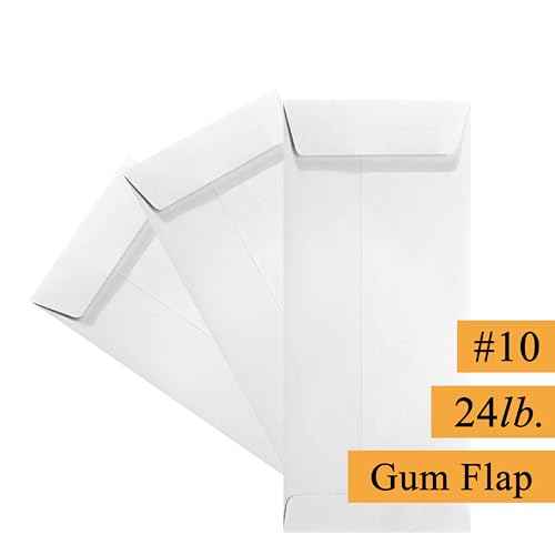 500 Cashier Depot - #10 Policy Envelopes, Open End, 4-1/8 x 9-1/2 Inches, White, 24 lb Paper, Gummed Closure, Business Document Organization, 500 Count