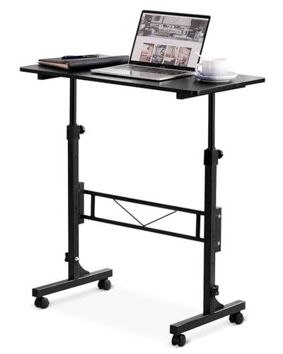 Amztabler Black Adjustable Height Standing Desk on Wheels – Mobile Sit-Stand Workstation