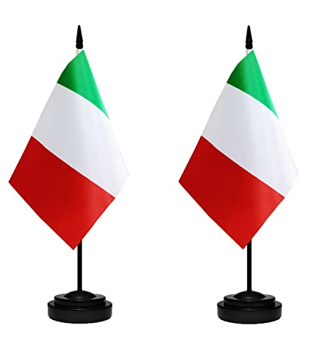 Italy Miniature Desk Flag Set - Italian Flag with Solid Pole & Base, 2 Pack - Small Table Flags for Office and Home Decor