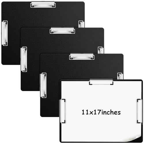 Tenceur 4 Pcs Extra Large 11x17 Clipboard - Horizontal Three Clip Plastic Clipboard for School, Office, Home & Teachers